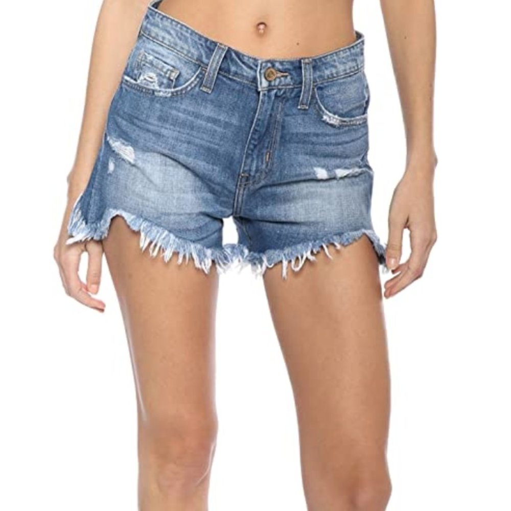 Flying Monkey High Rise Curved Frey Hem Shorts